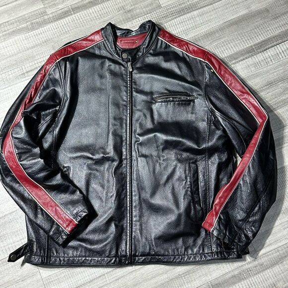 Wilsons Leather M. JULIAN Motorcycle Jacket 2XLarge Black w/ Red Stripe - Picture 1 of 7